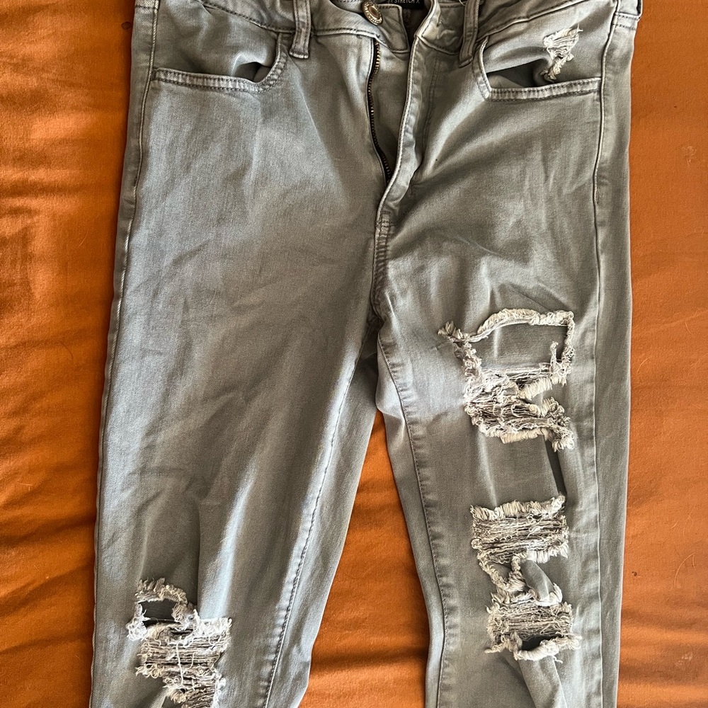 American Eagle Distressed Gray Jeans